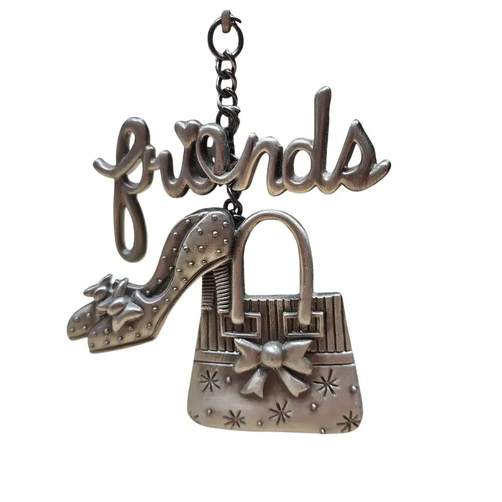 Pewter Photo Frame Friends Friendship w/Hanging Charm Accent for 4